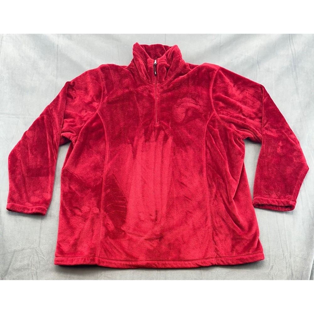 Lands End Womens 2X Red Fleece Quarter Zip Pullover Long Sleeve Jacket 407746